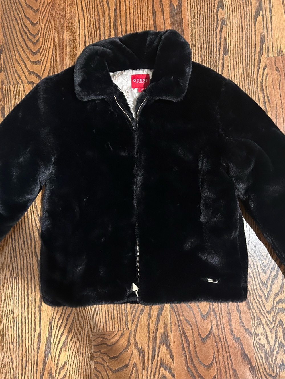 Guess Kids Black Faux Fur Pea Coat